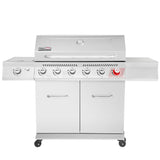 Stainless Steel 6-Burner Gas Grill – 74,000 BTU with Sear & Side Burner, Cabinet Style