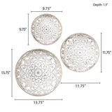 3-Piece Distressed White Floral Carved Wood Wall Decor Set, Vintage Medallion Hanging Art for Home Decoration