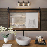 Farmhouse Barn Door Style Bathroom Vanity Mirror, Natural Wood Wall Mirror for Bathroom, Bedroom and Entryway