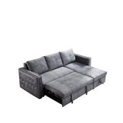 View Reversible 90.5in. Gray Velvet Sleeper Sectional Sofa L-Shape 3 Seat Sectional Couch with Storage image 1