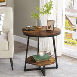 Industrial Round End Table, Small Side Table and Accent Coffee Table for Living Room and Bedroom