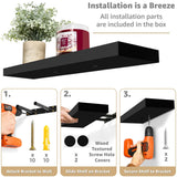 Set of 3 Floating Wood Wall Shelves, Wall Mounted Display and Storage Shelves with Invisible Brackets for Books and Home Decor