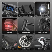 View Electric Bike Q20, 2000W, 52V, 30-180 Miles All-Terrain Fat Tire E-Bike for Adults image 6