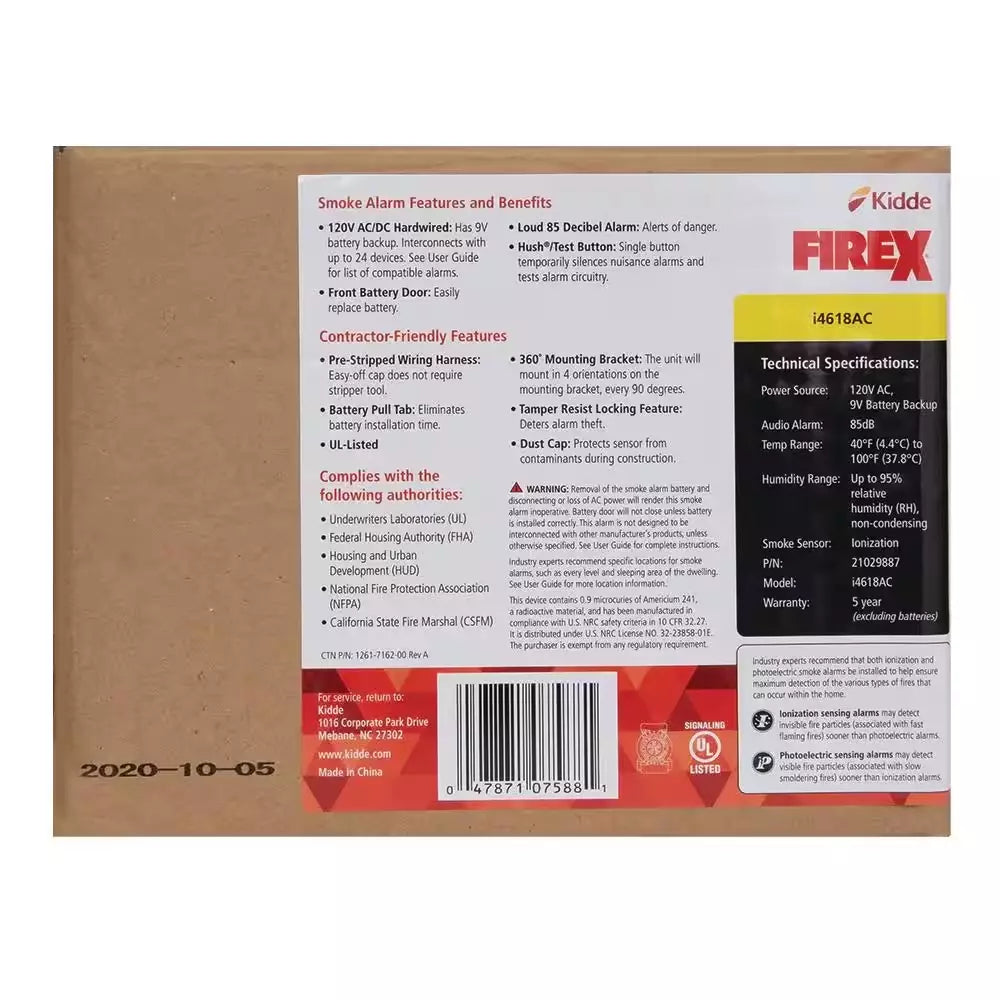 Firex 4 Pack Hardwired Smoke Detector with Ionization Sensor