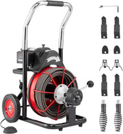View Drain Cleaner Machine 100FT x 1/2 Inch, Auto Feed Sewer Snake Auger on Wheels, 550W Portable Drain Cleaning Machine with 8 Cutters & Air-activated Foot Switch for 2" to 4" Pipes image 2