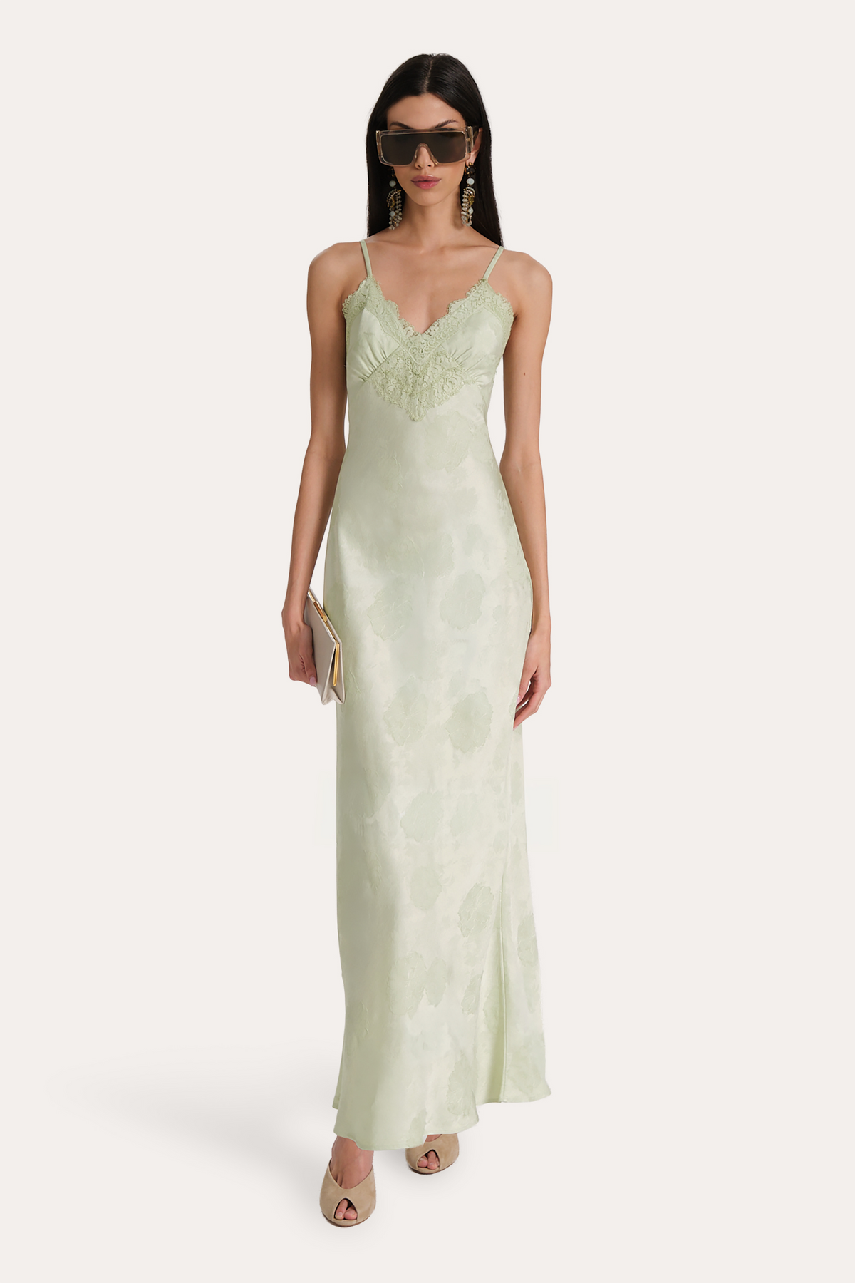 Savannah Lace-Trim Satin Jacquard Dress