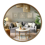 Classic Farmhouse Round Wall Mirror, Wooden Frame Decorative Accent Mirror for Living Room, Bedroom and Entryway