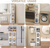 4-Tier Tall Narrow Plastic Storage Cabinet, Slim Vertical Organizer for Bathroom, Bedroom and Home Storage