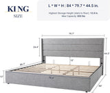 Queen Size Lift Up Storage Bed with Wingback Headboard, Upholstered Platform Bed Frame with Hidden Storage