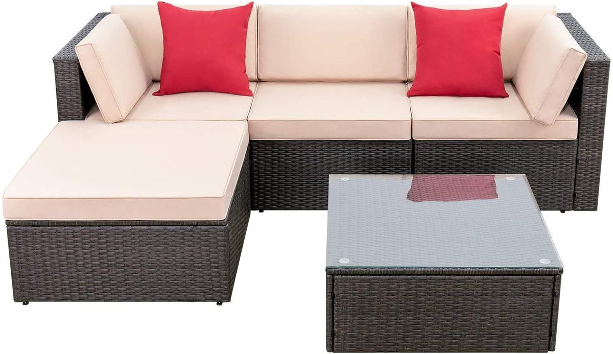 5-Piece All-Weather Patio Furniture Set with Cushions, Outdoor Wicker Conversation Sofa Set for Garden, Deck & Backyard