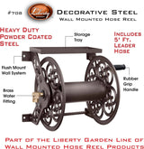Steel Decorative Wall Mount Garden Hose Reel, Outdoor Garden Hose Storage Holder for Patio and Yard