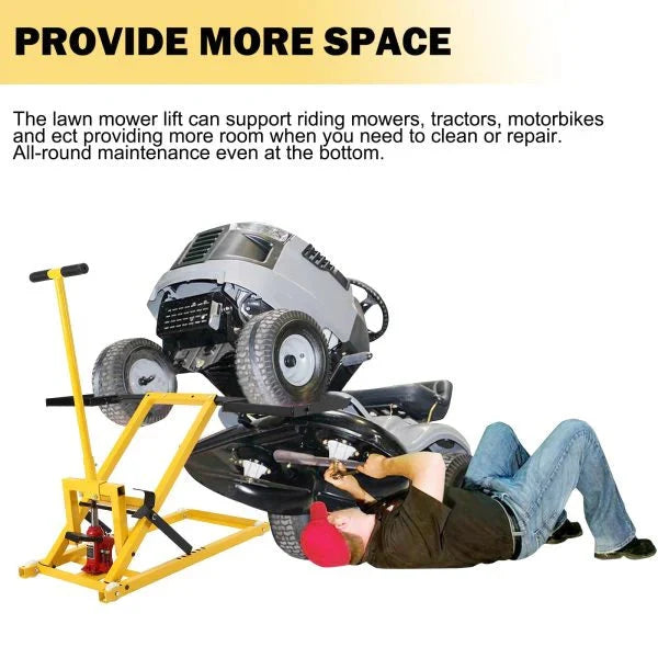 Lawn Mower Lift with Hydraulic Jack, 26 Inches Lawn Mower Lift, Welded Solid Steel Construction, Weight Capacity 500 LBS, for Riding Lawn Mowers