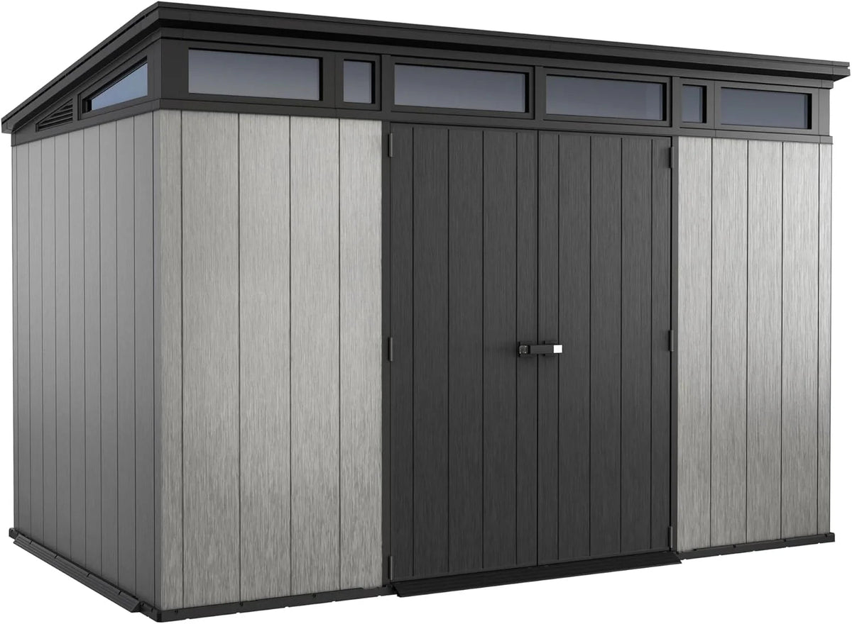 11 x 7-Ft. Resin Outdoor Storage Shed for Patio Furniture, Garden Tools, Bikes and Lawn Mowers