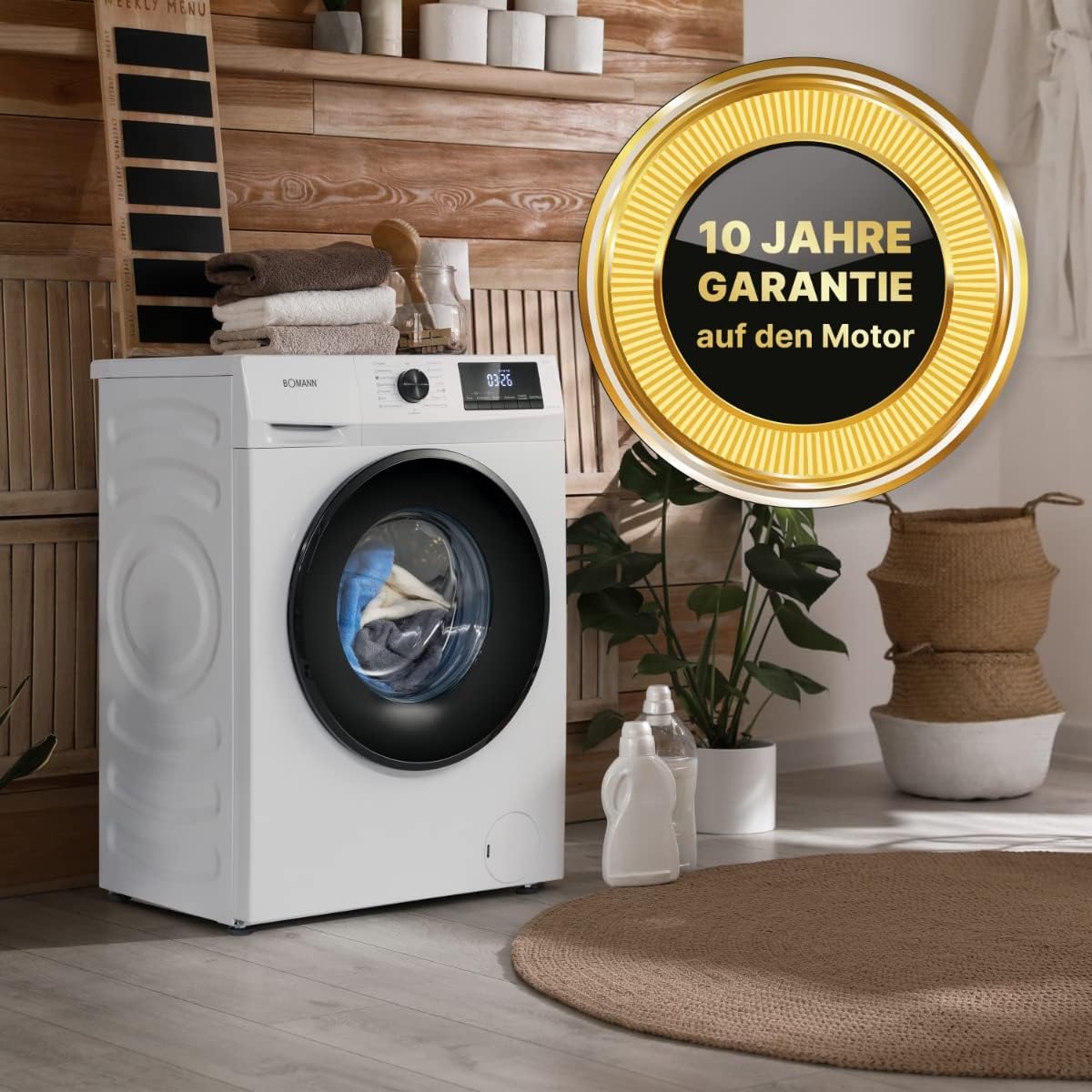 Bomann Waschmaschine 8kg | max. 1400 U/min | 10 Jahre Motor-Garantie | robuster, leiser & langlebiger Invertermotor | 15 Waschprogramme | LED-Display