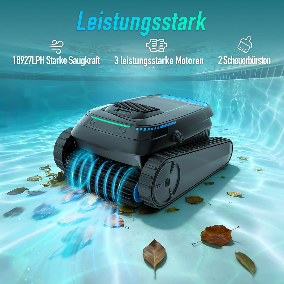 (2026 Neu) PC10 Poolroboter, Poolsauger Akku Kabelloser, Poolroboter Boden und Wand, Wasserlinie, 18927 LPH, Intelligenten Navigation, Wandklettern,