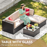 5-Piece All-Weather Patio Furniture Set with Cushions, Outdoor Wicker Conversation Sofa Set for Garden, Deck & Backyard