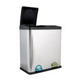 60L 2 Compartment Stainless Steel Recycling Bin, Dual Section Trash Sorter Container for Kitchen, Home & Office