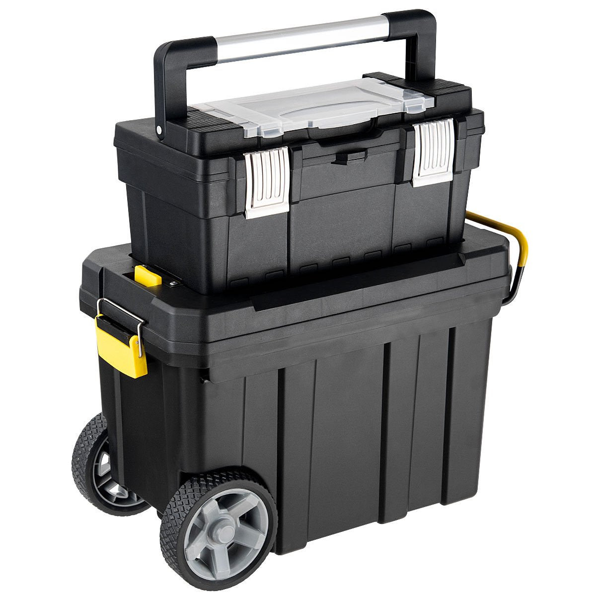 2-in-1 Rolling Toolbox, Portable Plastic Tool Organizer and Storage Box Set