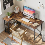 Small L Shaped Computer Desk with Storage Shelves, Compact Corner Workstation for Home Office and Study