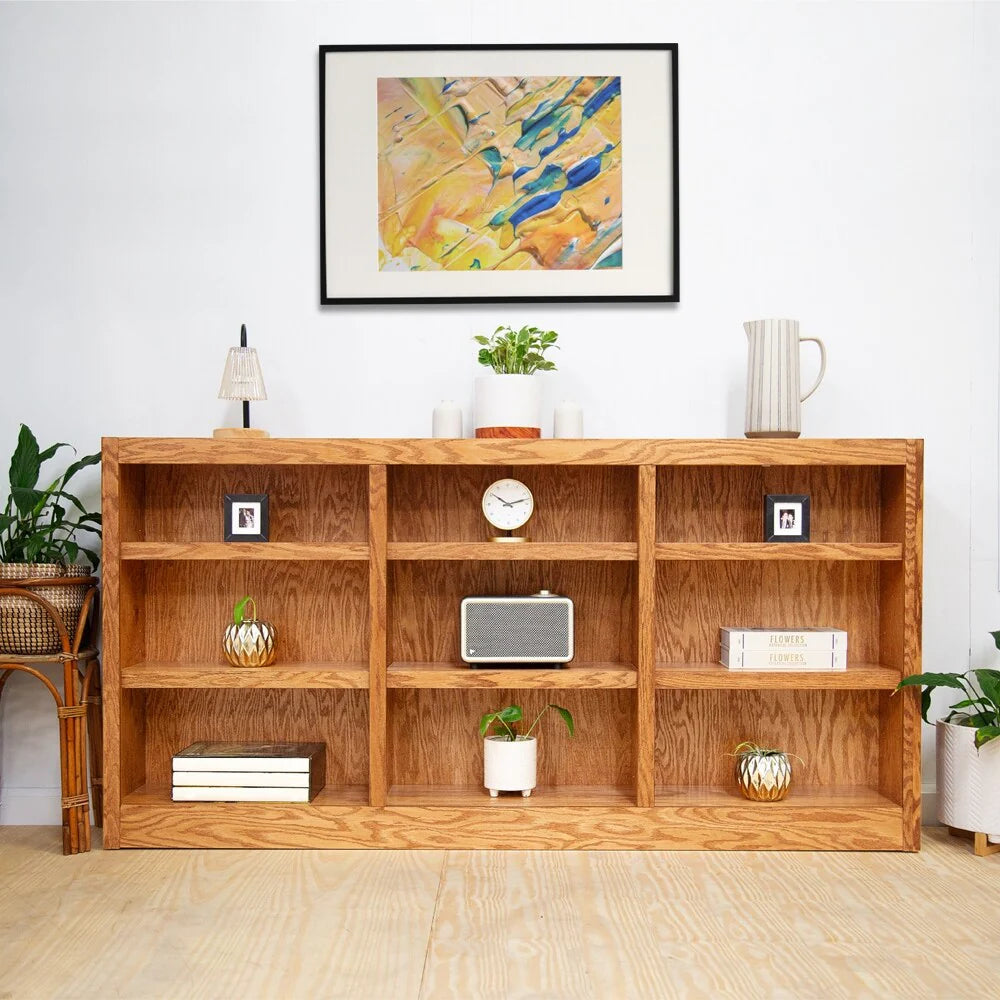 Triple Wide Wood Bookcase, 9 Shelf 36 Inch Tall Bookshelf for Home, Office and Display Storage