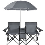 Double Folding Picnic Chairs with Umbrella – Mini Table & Beverage Holder Included