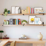 72 Inch Floating Wood Wall Shelves, Set of 2 Burnt Wood Display and Storage Shelves for Home Decor