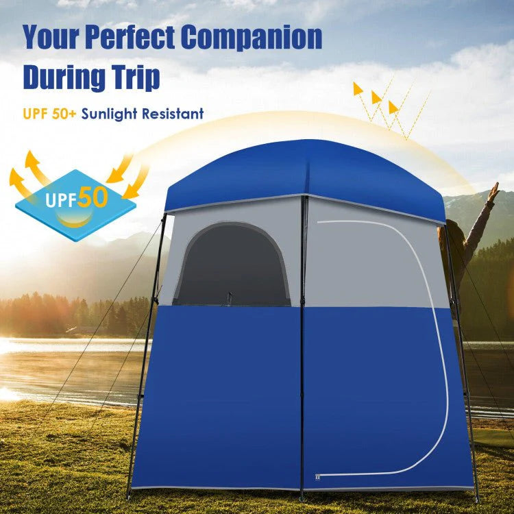Sturdy Double-Room Camping Privacy Shower Toilet Tent W/ Storage Bag