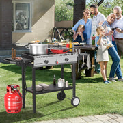 View 2 Burner Outdoor Propane Gas Stove with Griddle, Auto-ignition, Regulator & Side Shelves, 150,000 BTU Powerful Stand Cooker for Backyard Cooking Home Brewing Canning Frying Grilling image 2