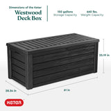 150 Gallon Resin Outdoor Storage Box, Large Deck Container for Patio, Garden and Yard, Dark Gray