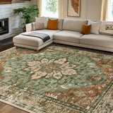 8x10 Washable Floral Medallion Area Rug, Non-Slip Decorative Floor Rug for Living Room, Bedroom and Home