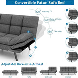 Convertible Futon Sofa Bed with Memory Foam, Foldable Loveseat Sleeper with Adjustable Armrests