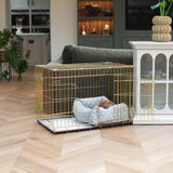 Cozy & Calming Puppy Cage Bed in Spots & Stripes – Grey Spot, Without Personalization pour les activités extérieures