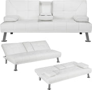 View Yaheetech Convertible Sofa Bed Adjustable Couch Sleeper Modern Faux Leather Home Recliner Reversible Loveseat Folding Daybed Guest Bed, Removable Armrests, Cup Holders, 3 Angles, 772lb Capacity, Black image 6