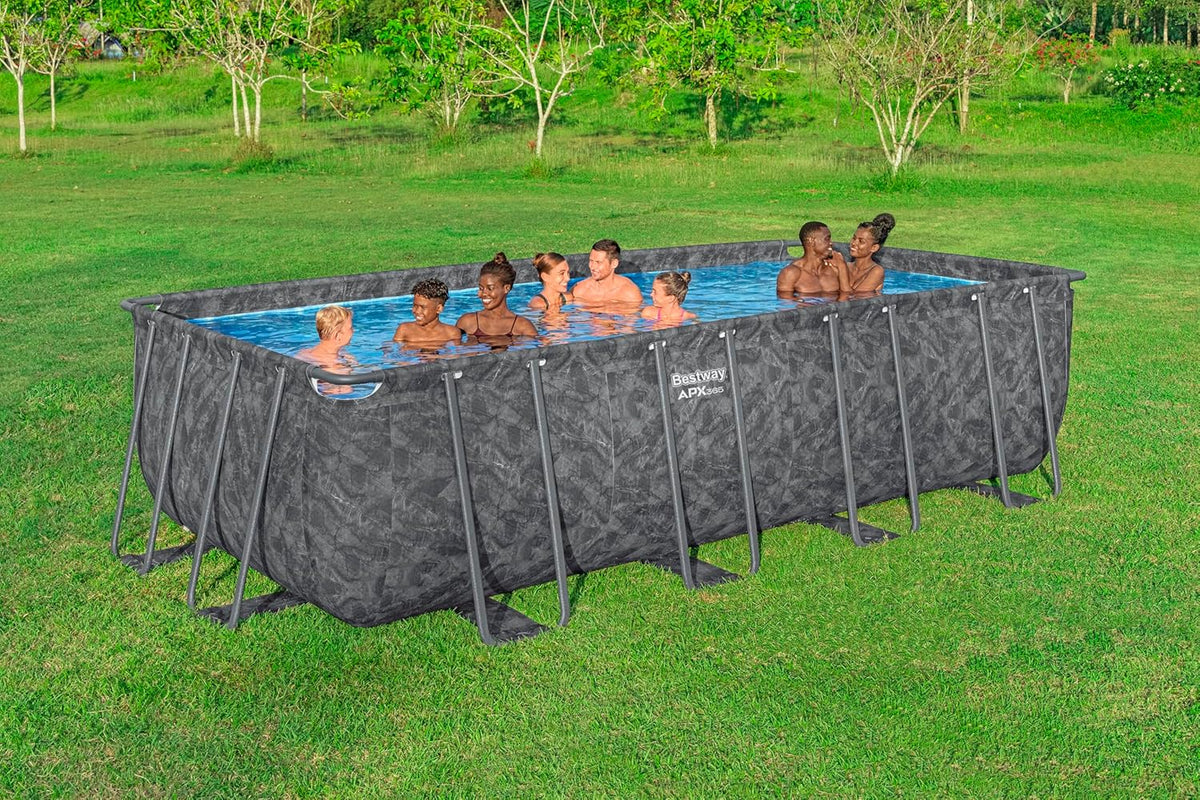 Bestway APX365 Winterfestes Frame Pool Set, Sandfilteranlage, 549 x 274 x 132 cm, 16.477 L, Stahlrahmen, Polar-Shield, Dunkle Marmor-Optik,