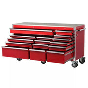 View Heavy-Duty 72 in. W x 24 in. D 15-Drawer Tool Chest Mobile Workbench with Stainless Steel Top and Dual Locks in Red image 2
